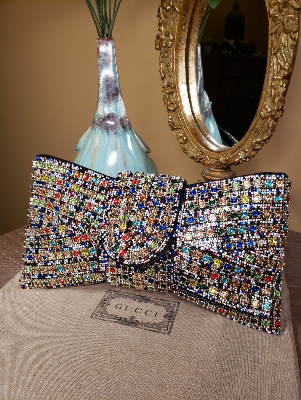 Multicolor Crystal Bow Embellished Clutch NWT! - Picture 3 of 8